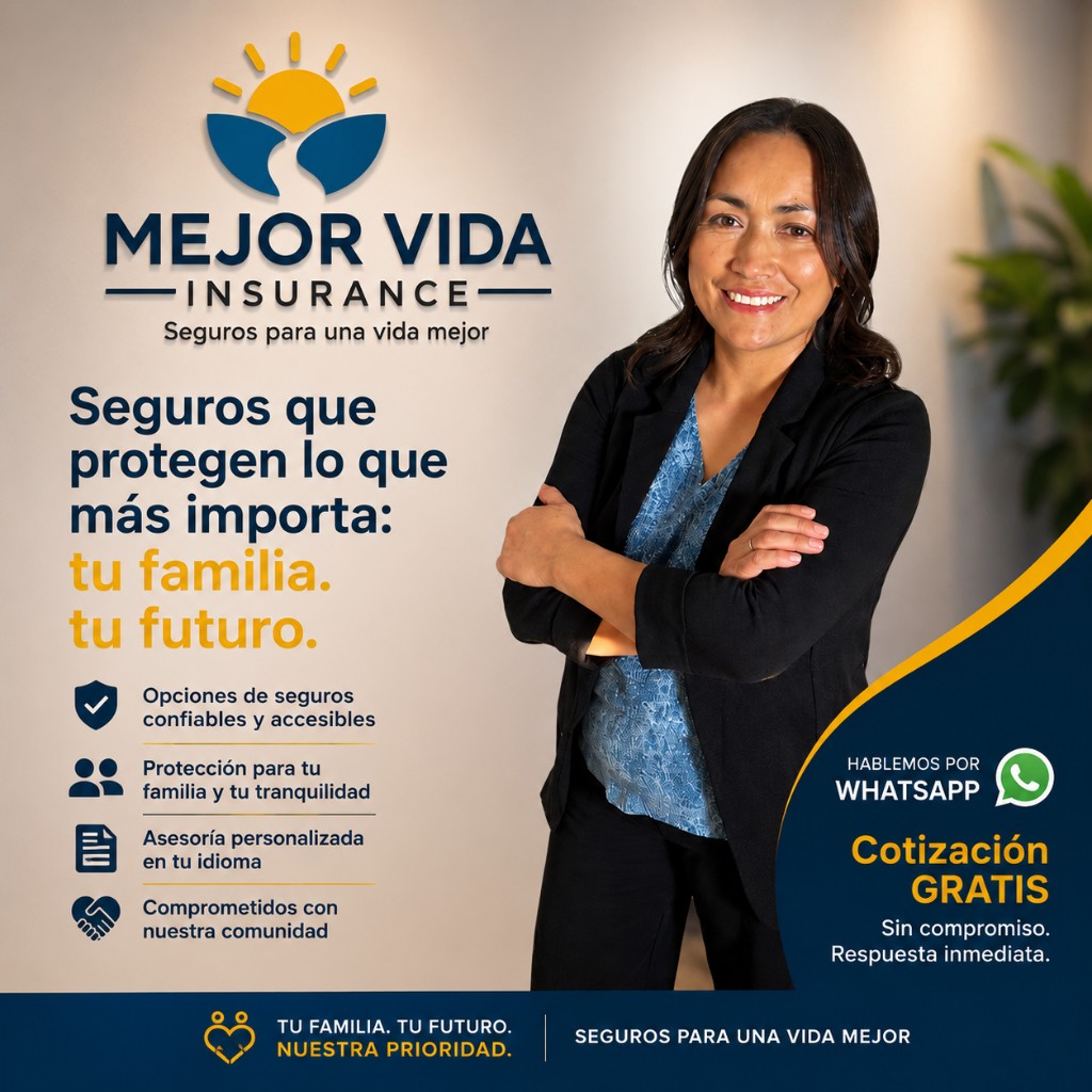 Mejor Vida Insurance: seguros que protegen a tu familia y tu futuro; asesoría en tu idioma; cotización gratis por WhatsApp.