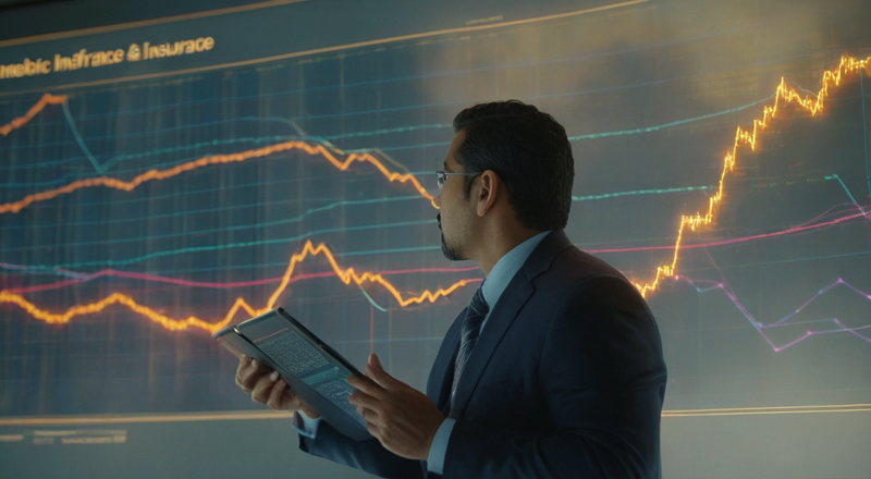 Hispanic insurance executive reviewing trend charts—ALIRT industry transition, annuities, and private capital