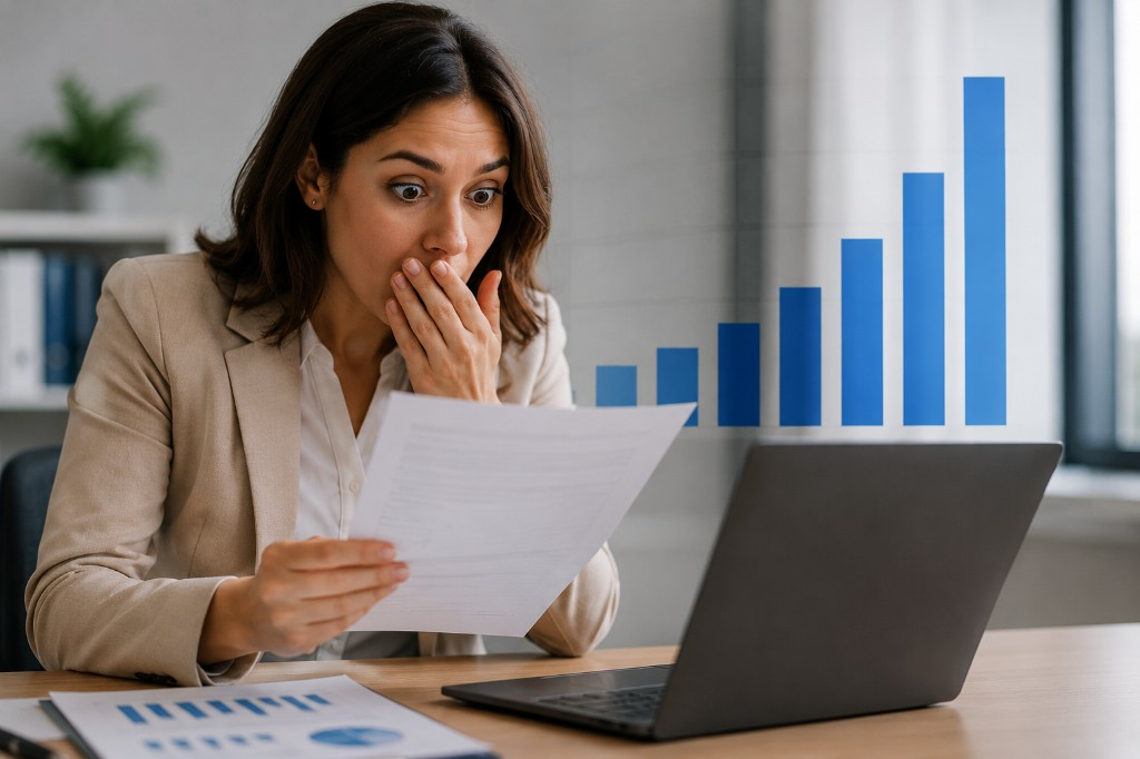 Profesional de seguros revisa un informe de ventas récord del primer trimestre de 2026 con gráfico de crecimiento — actualización semanal junio 2026