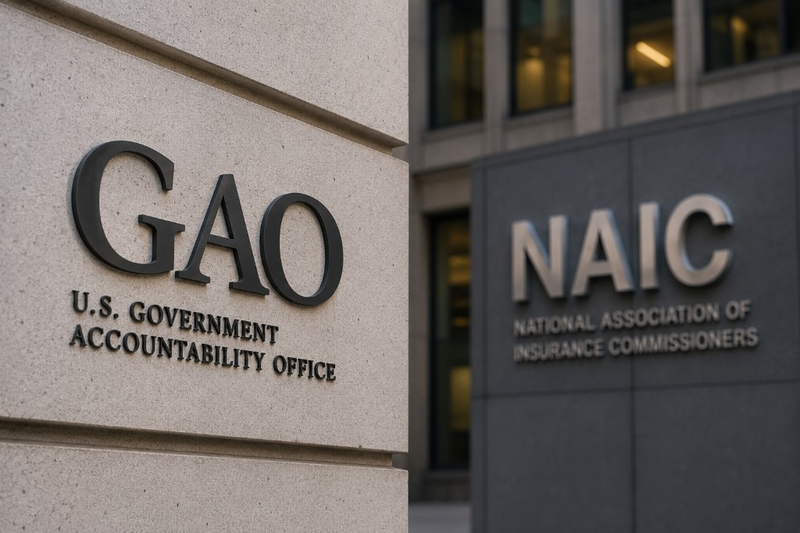 Letreros del GAO (Government Accountability Office) y del NAIC (National Association of Insurance Commissioners), junio 2026