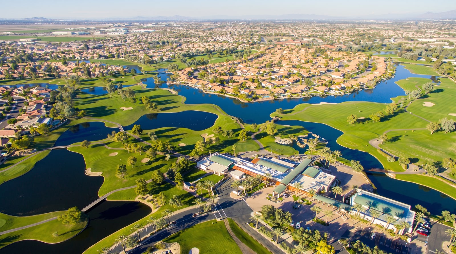 Vista aérea de Chandler — campos de golf y comunidades del sureste del valle