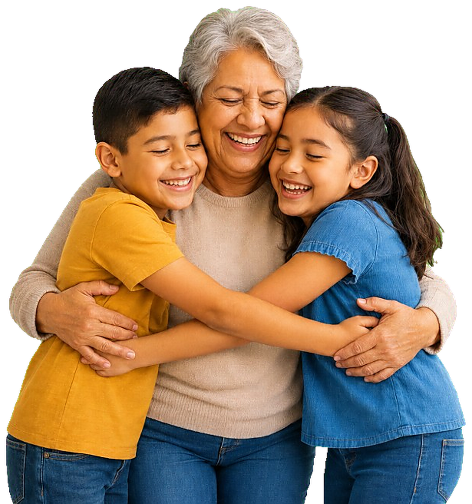 Abuela abrazando a sus nietos